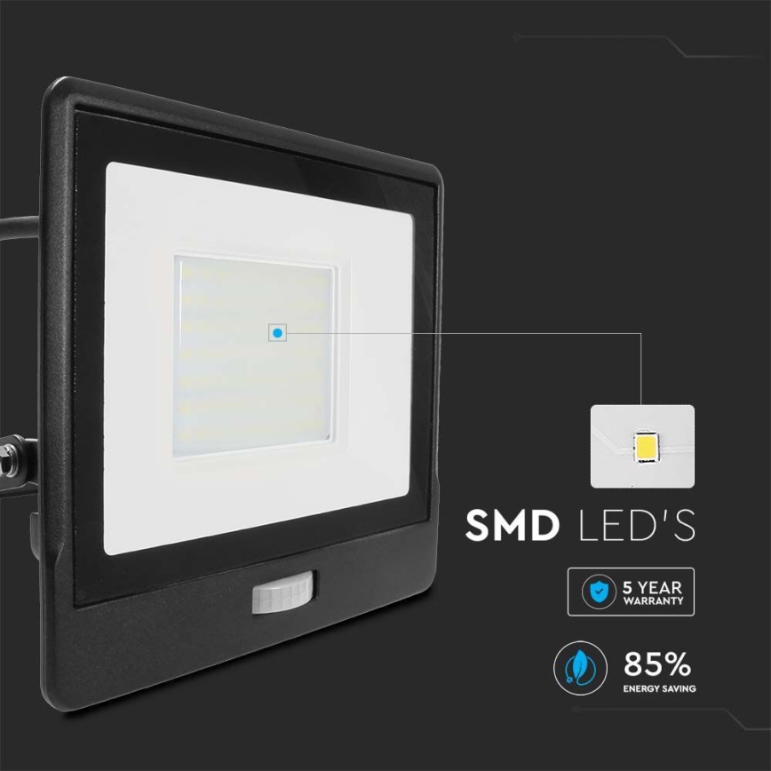 LED Schijnwerper met sensor LED/50W/230V 4000K IP65 zwart