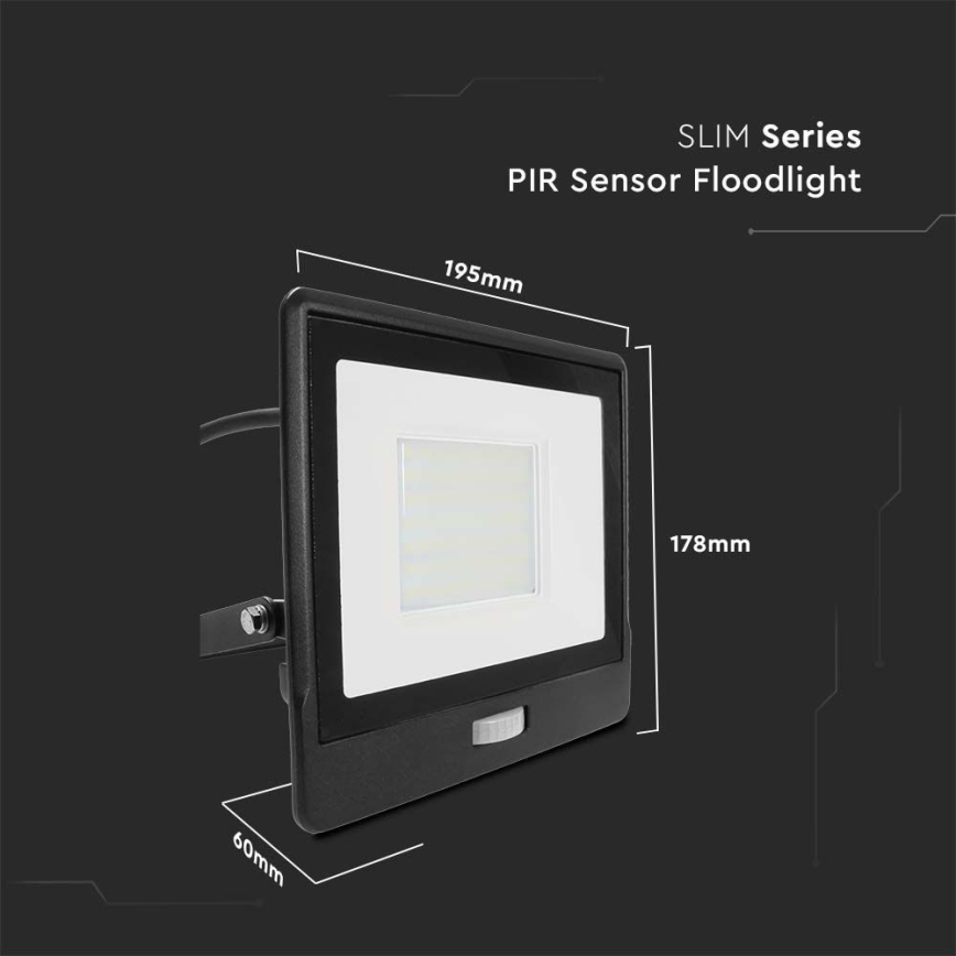 LED Schijnwerper met sensor LED/50W/230V 4000K IP65 zwart