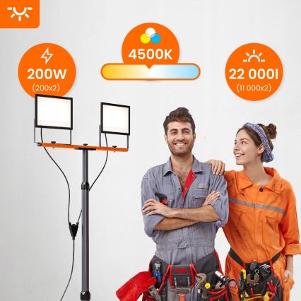 LED-schijnwerper met statief 2xLED/100W/230V 4500K IP65 zwart/oranje