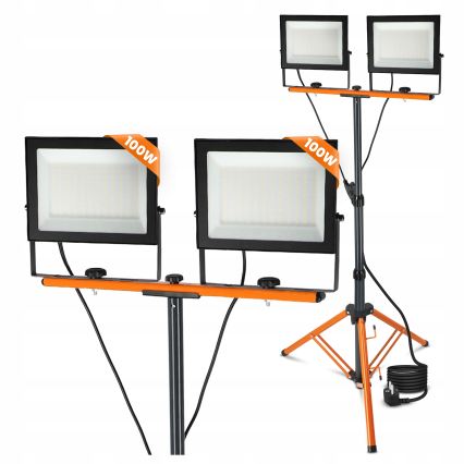 LED-schijnwerper met statief 2xLED/100W/230V 4500K IP65 zwart/oranje