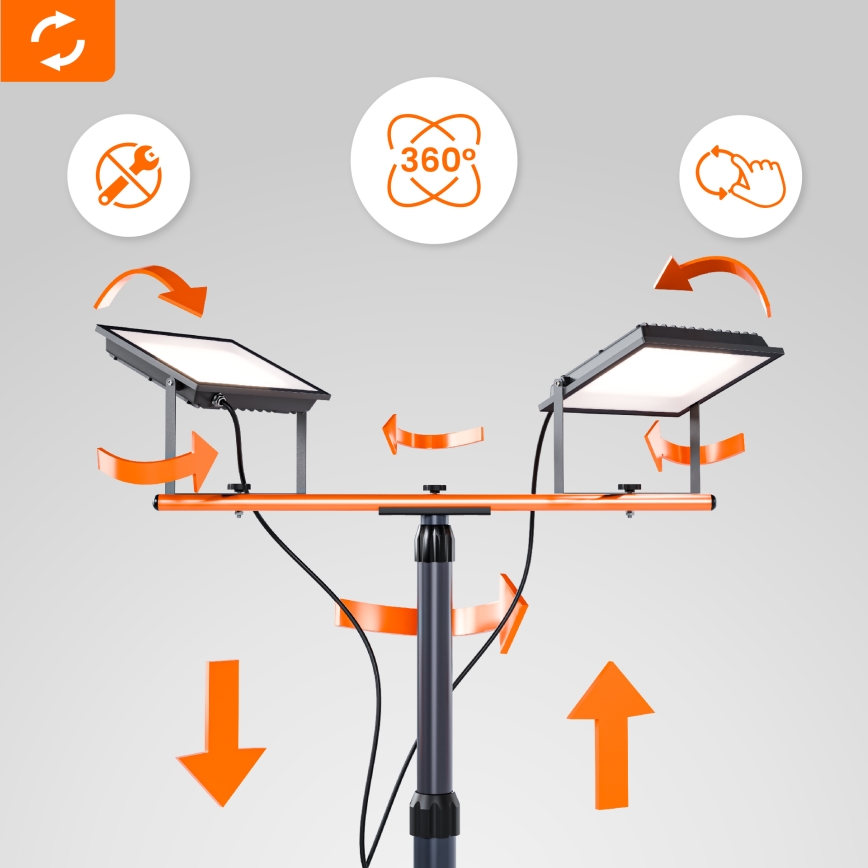 LED-schijnwerper met statief 2xLED/50W/230V 4500K IP65 zwart/oranje