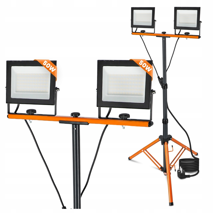 LED-schijnwerper met statief 2xLED/50W/230V 4500K IP65 zwart/oranje