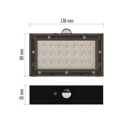 LED Schijnwerper op zonne-energie met bewegingssensor LED/3,7V 1200mAh 4000K IP65 zwart