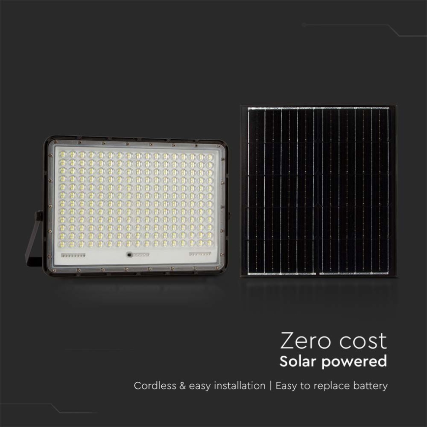 LED Schijnwerper op zonne-energie voor buiten LED/30W/3,2V 6400K zwart IP65 + afstandsbediening