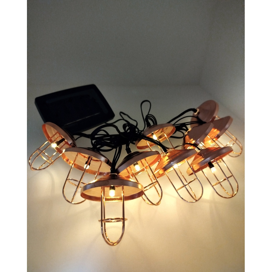 LED-slingerverlichting op zonne-energie 10xLED/1,2V 300 mAh 3,8 m IP44 koperkleurig