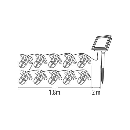 LED-slingerverlichting op zonne-energie 10xLED/1,2V 300 mAh 3,8 m IP44 koperkleurig