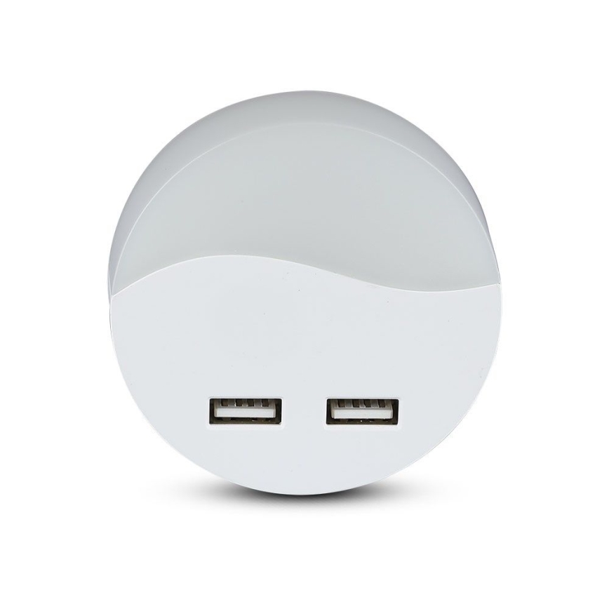 LED Socket nachtlampje met schemersensor 2xUSB LED/0,45W/230V 3000K