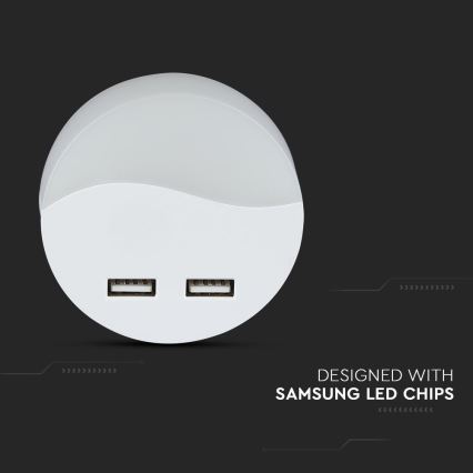 LED Socket nachtlampje met schemersensor 2xUSB LED/0,45W/230V 3000K