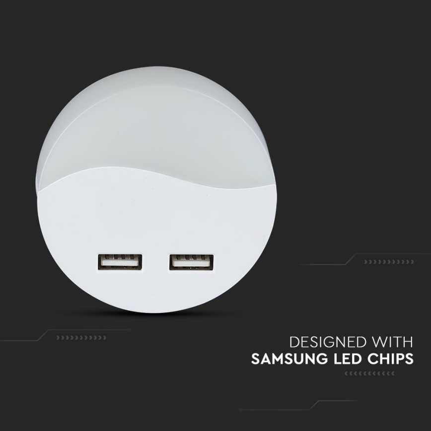 LED Socket nachtlampje met schemersensor 2xUSB LED/0,45W/230V 3000K