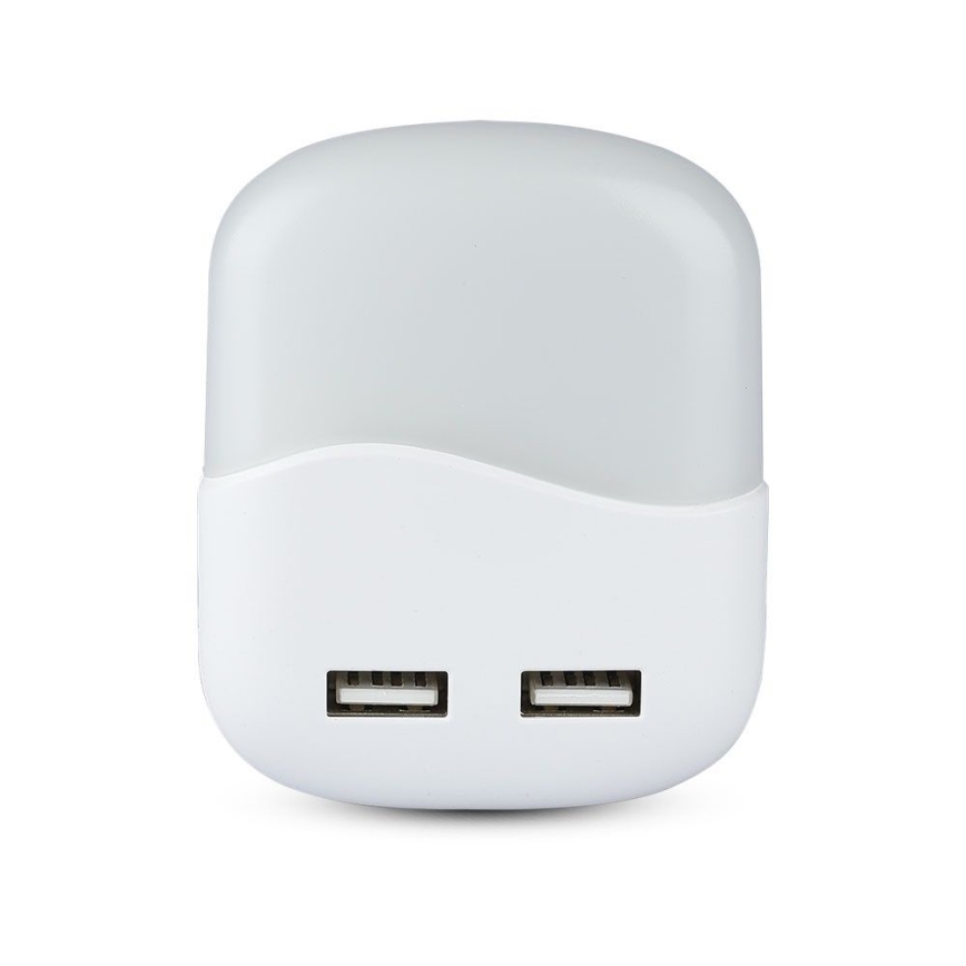 LED Socket nachtlampje met schemersensor 2xUSB LED/0,45W/230V 3000K