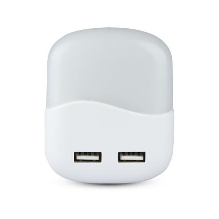 LED Socket nachtlampje met schemersensor 2xUSB LED/0,45W/230V 4000K