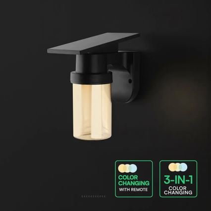 LED zonne-wandlamp LED/3,7V 2700/3200/5000K IP54 1800 mAh zwart/rookbeige + afstandsbediening