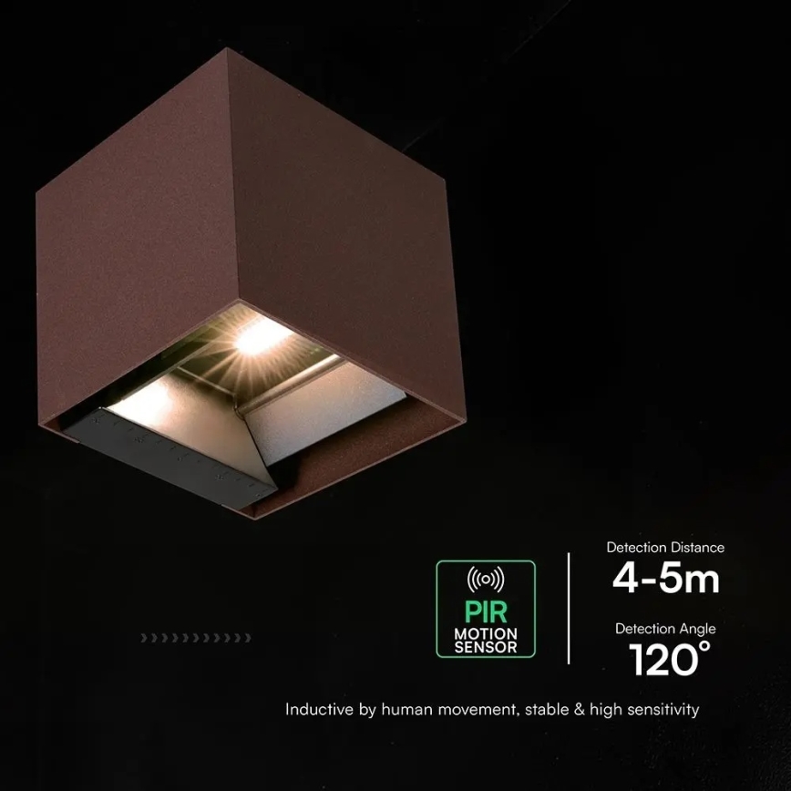 LED zonne-wandlamp met sensor, 9W, 3,7V, 3000/4000/5000K, IP65, 2600 mAh, bruin