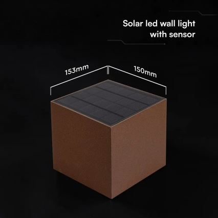 LED zonne-wandlamp met sensor, 9W, 3,7V, 3000/4000/5000K, IP65, 2600 mAh, bruin