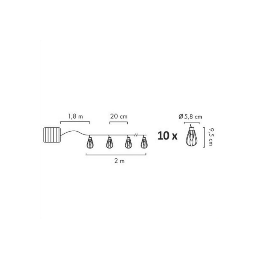 LED Solar buitenshuis ketting 10xLED/1,2V 300 mAh 3,8 m IP44