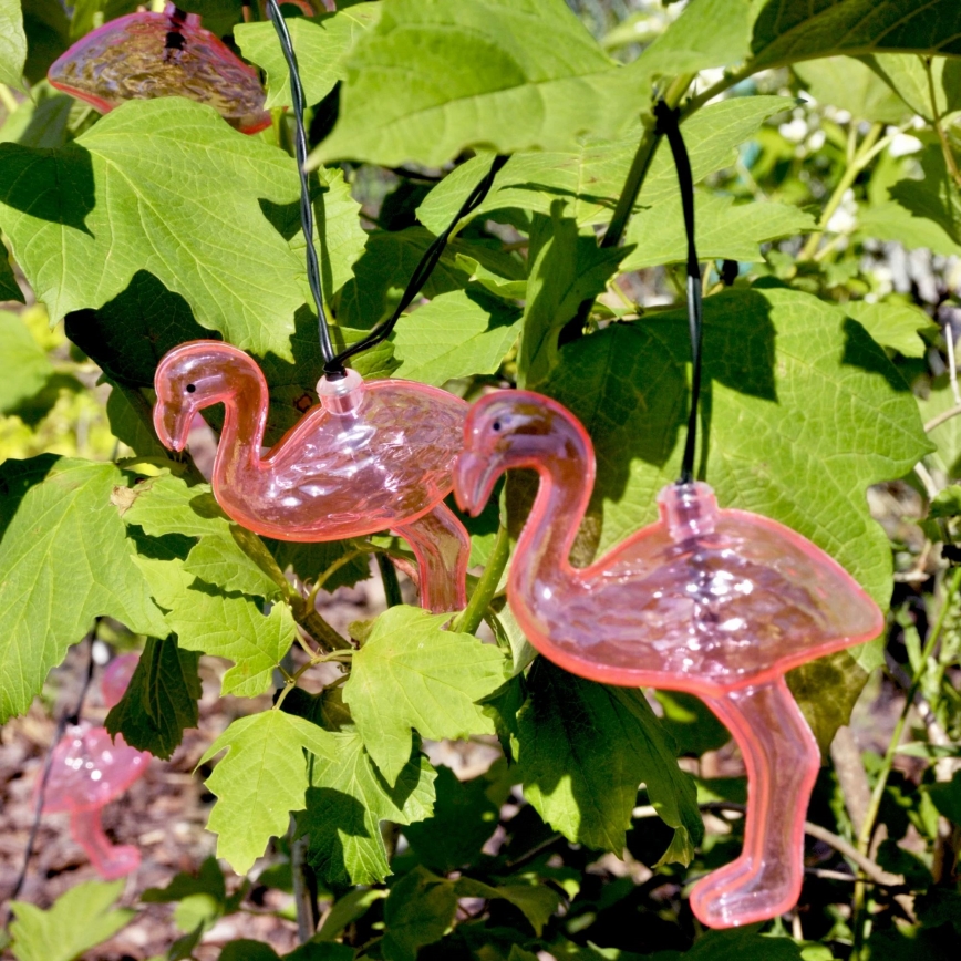 LED Solar Decoratieve lichtsnoer 10xLED/1,2V 300 mAh 3,8 m IP44 flamingo