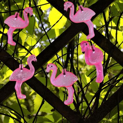 LED Solar Decoratieve lichtsnoer 10xLED/1,2V 300 mAh 3,8 m IP44 flamingo