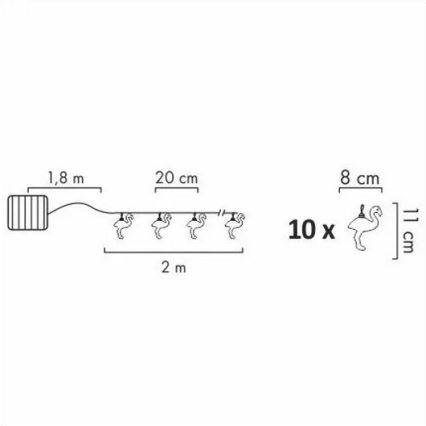 LED Solar Decoratieve lichtsnoer 10xLED/1,2V 300 mAh 3,8 m IP44 flamingo