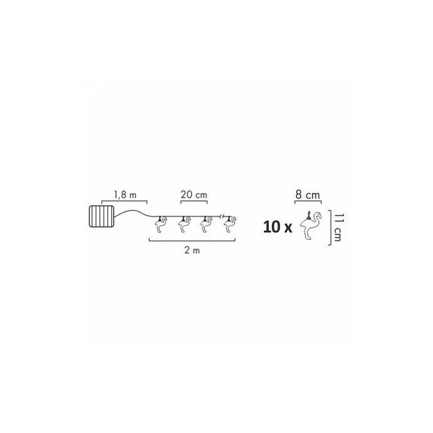 LED Solar Decoratieve lichtsnoer 10xLED/1,2V 300 mAh 3,8 m IP44 flamingo