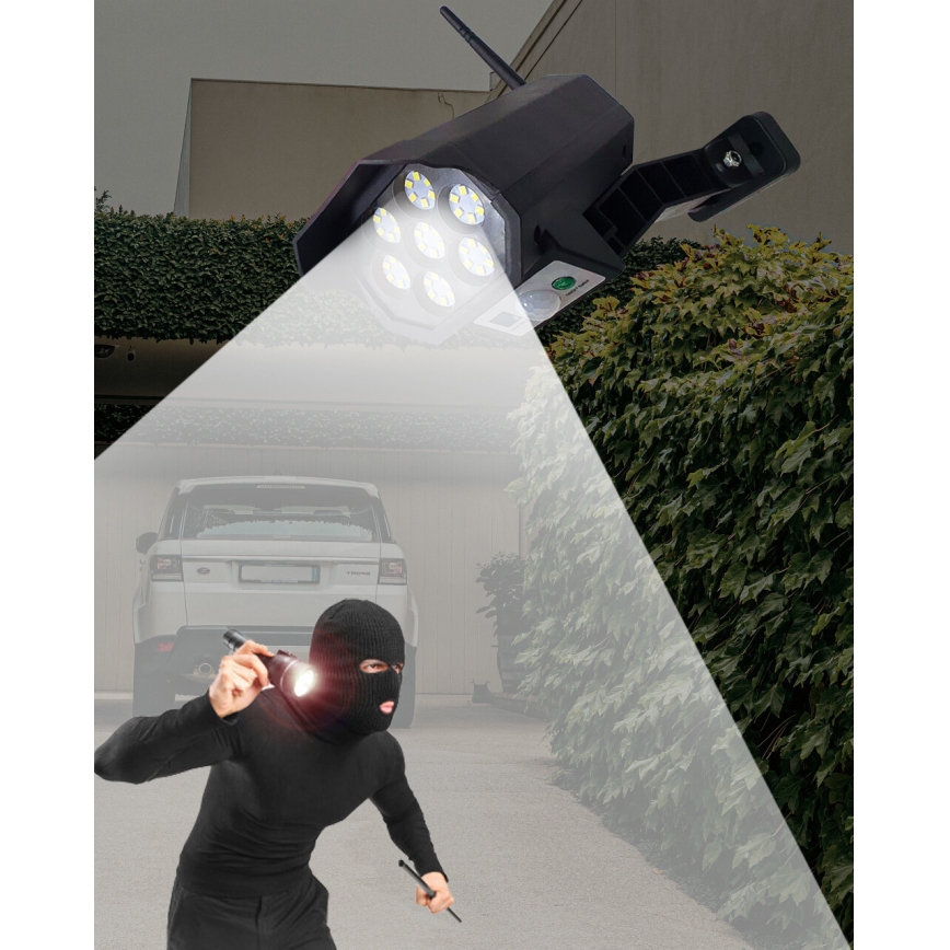 LED Solar dummy beveiligingscamera met sensor LED/3,7V 1200 mAh IP44 zwart + afstandsbediening