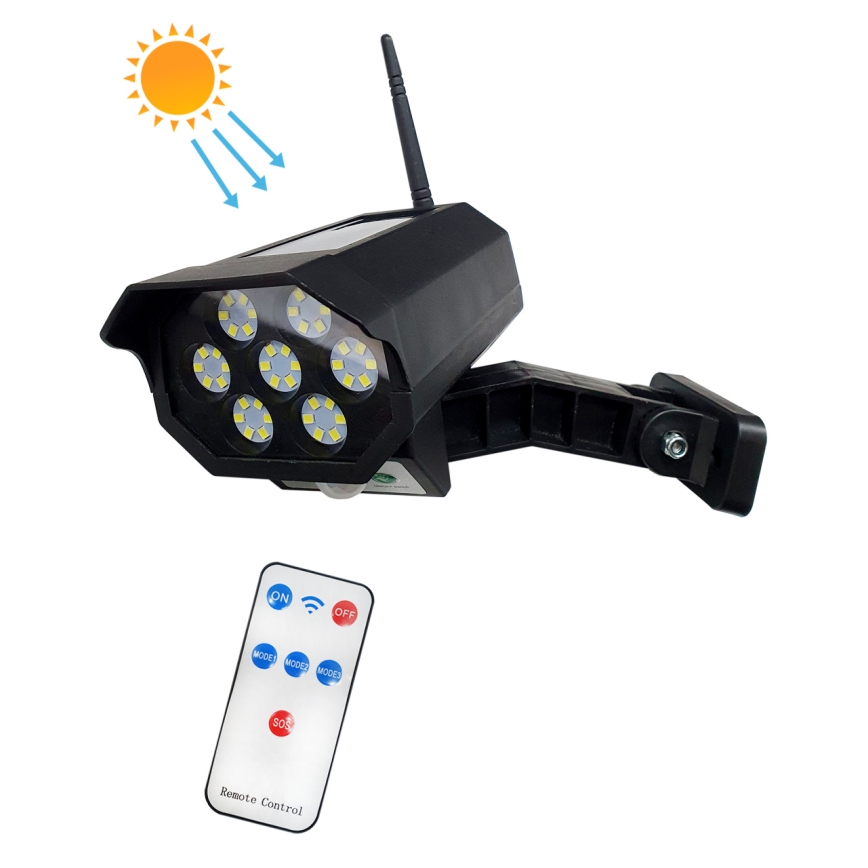 LED Solar dummy beveiligingscamera met sensor LED/3,7V 1200 mAh IP44 zwart + afstandsbediening