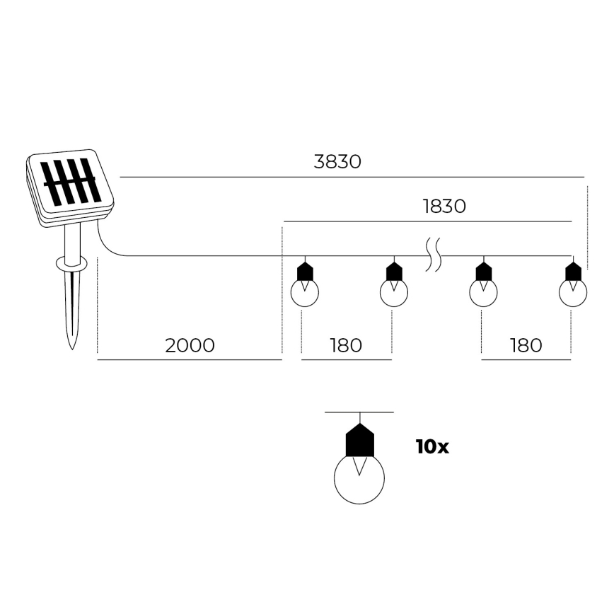 LED Solar ketting 10xLED/0,12W/1,2V 1xAA IP44 6000K 300 mAh