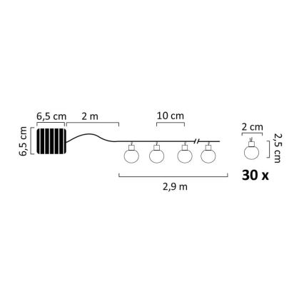 LED Solar ketting 30xLED/8 Functies 300 mAh 4,9m IP44 warm wit