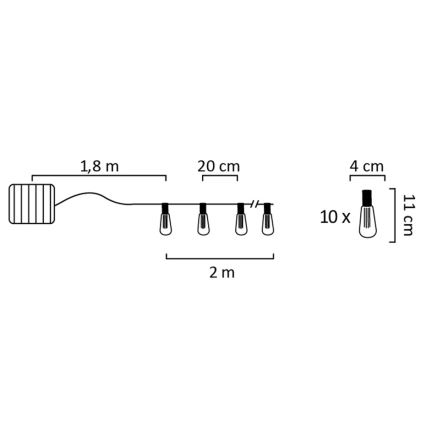 LED Solar ketting EDISON 10xLED/1,2V 300 mAh 3,8 m IP44