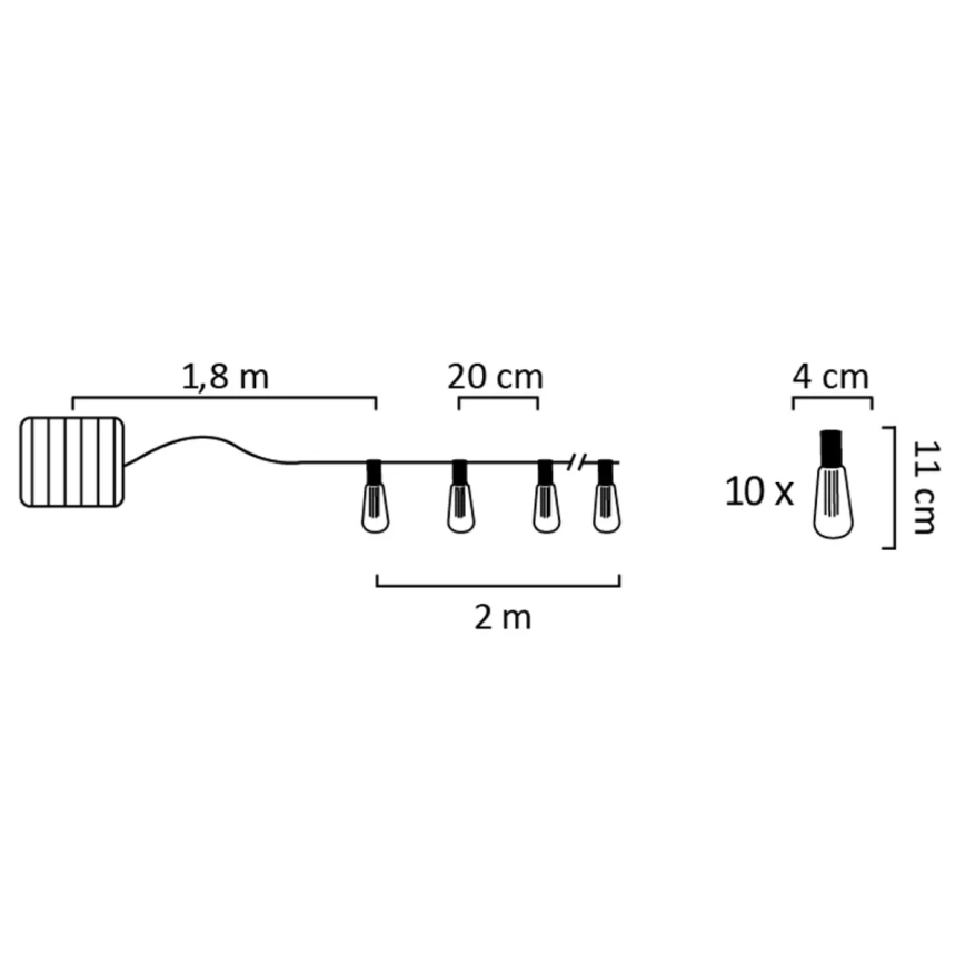 LED Solar ketting EDISON 10xLED/1,2V 300 mAh 3,8 m IP44
