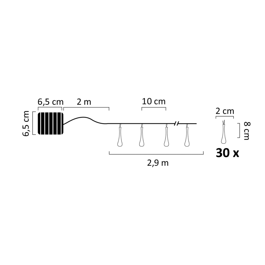 LED Solar ketting ICE 30xLED/1,2V 300 mAh IP44