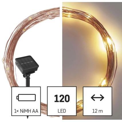 LED Solar ketting LED/2,4W/1,2V 1xAA 15 m IP44 3000K 600 mAh
