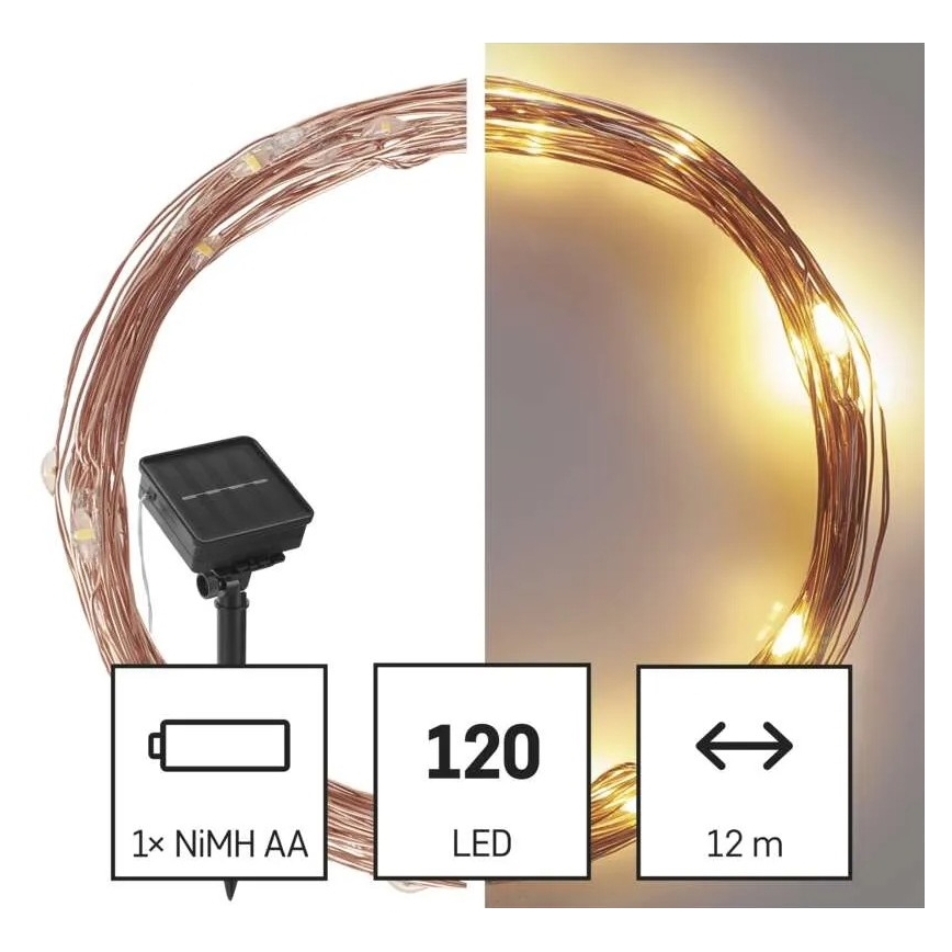 LED Solar ketting LED/2,4W/1,2V 1xAA 15 m IP44 3000K 600 mAh