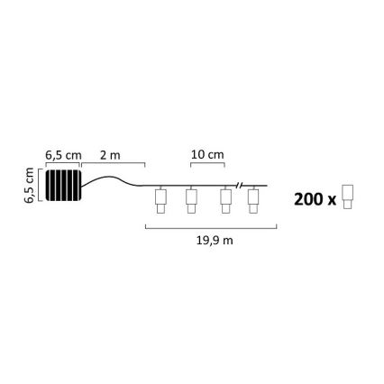 LED Solar ketting SHINE 200xLED/1,2V 600 mAh 21,9 m IP44