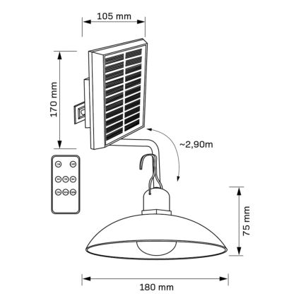 LED Solar lamp CELINA LED/1.8W/3.7V IP44 + afstandsbediening