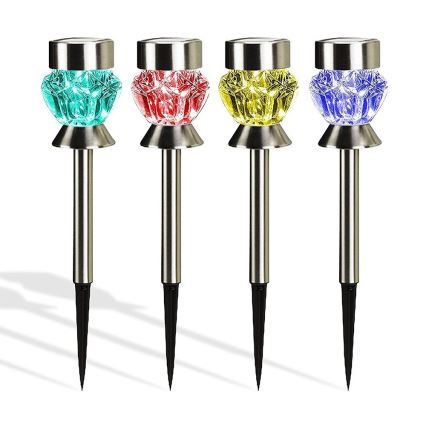 LED Solar lamp CRYSTAL 2xLED-RGB/0,02W/1xAAA mat chroom IP44