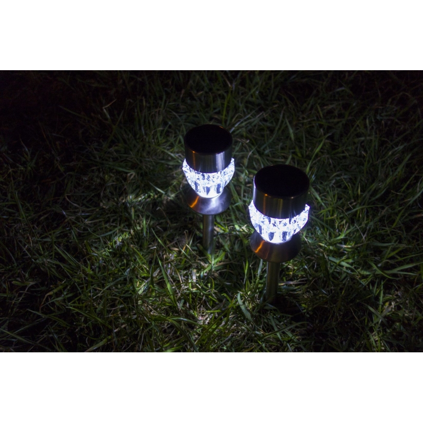LED Solar lamp CRYSTAL 2xLED-RGB/0,02W/1xAAA mat chroom IP44