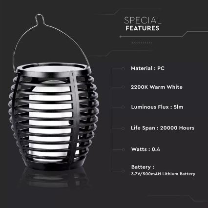 LED Solar lamp FLAME 4in1 1xLED/0,45W/3,7V IP44 500 mAh