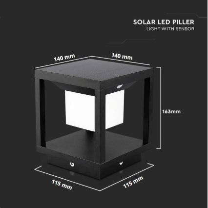 LED Solar lamp met een sensor LED/2W/5.5V 3000K IP65 zwart