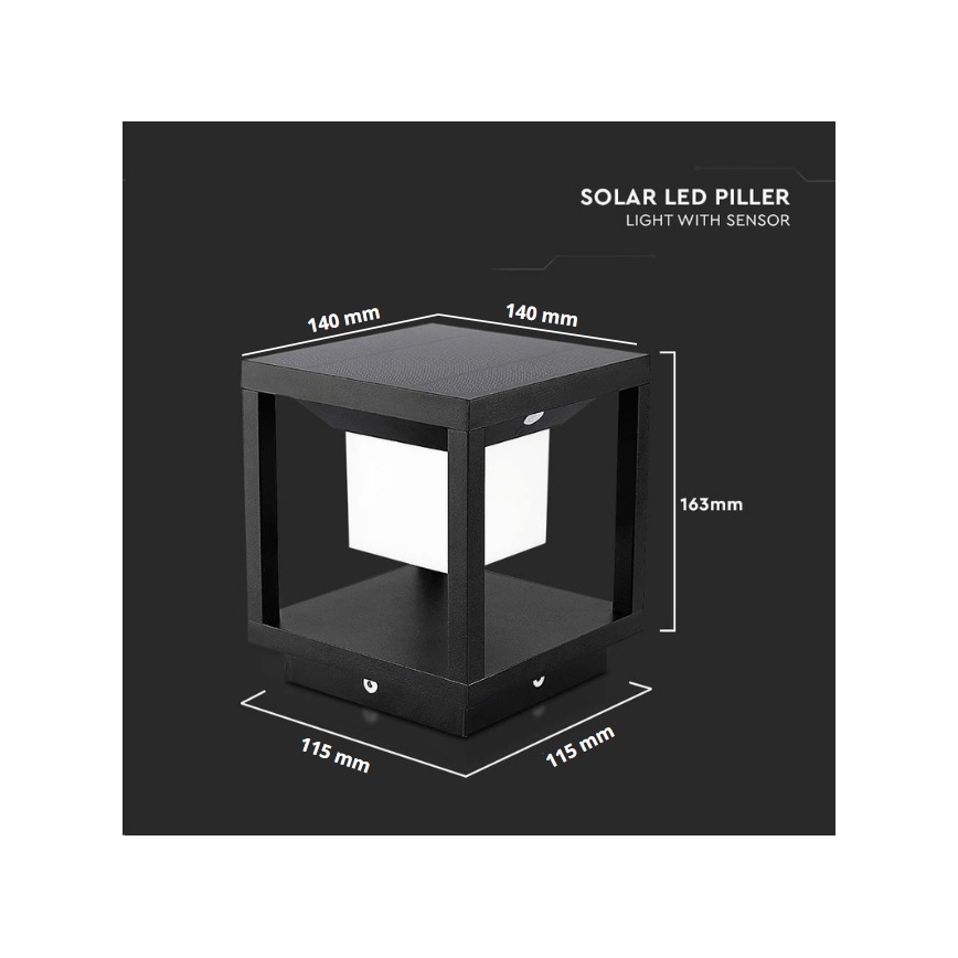 LED Solar lamp met een sensor LED/2W/5.5V 3000K IP65 zwart