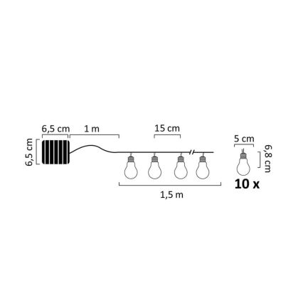 LED Zonne-lichtsnoer PARTY 10xLED/1,2V 400 mAh IP44