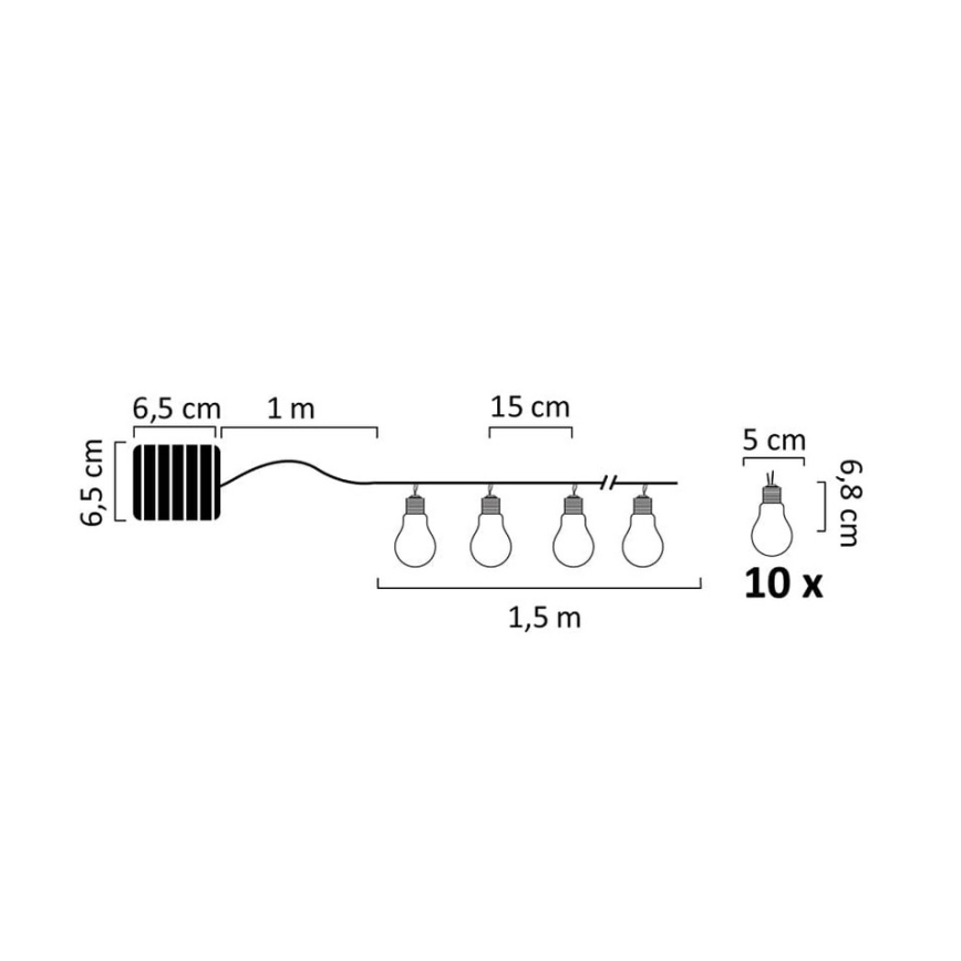 LED Zonne-lichtsnoer PARTY 10xLED/1,2V 400 mAh IP44