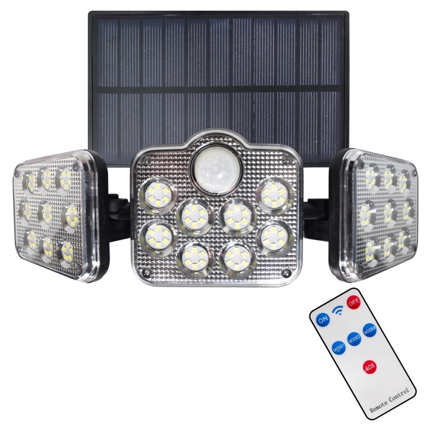 LED Solar schijnwerper met bewegings- en schemersensor LED/20W/3,7V 1200 mAh IP44 + afstandsbediening