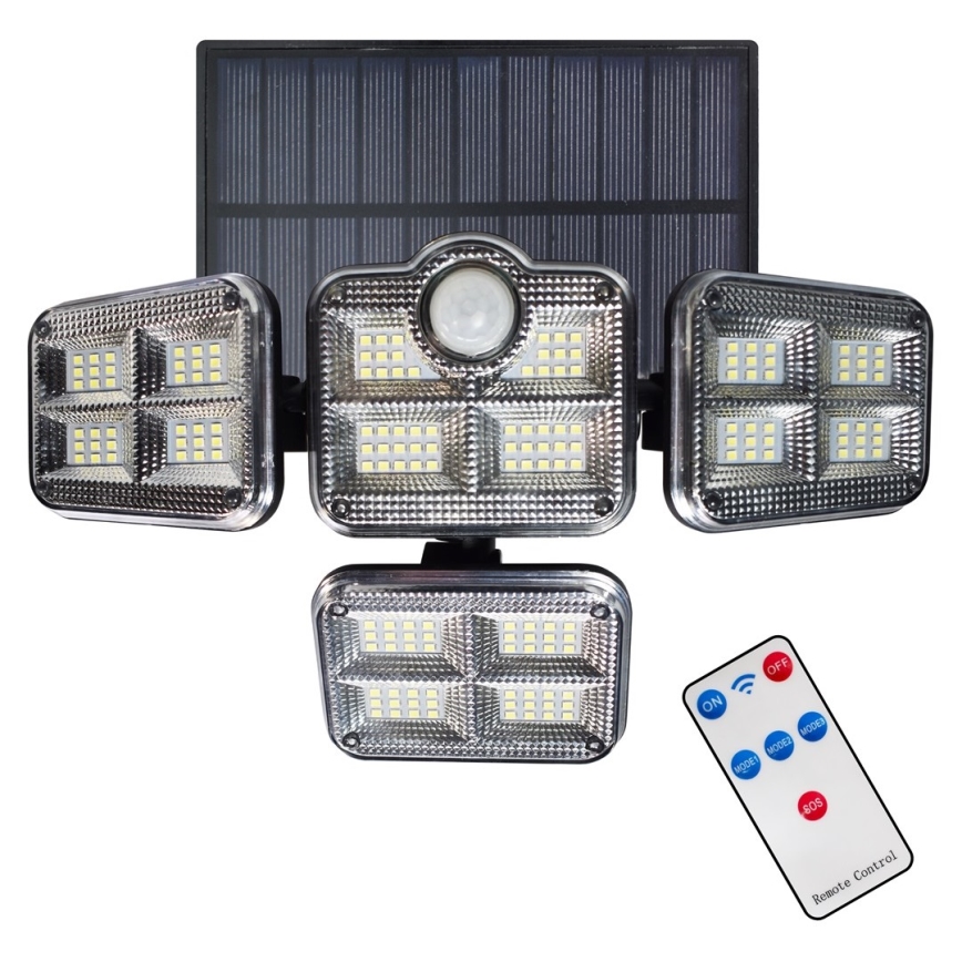 LED Solar schijnwerper met bewegings- en schemersensor LED/30W/3,7V 2400 mAh IP47 + afstandsbediening