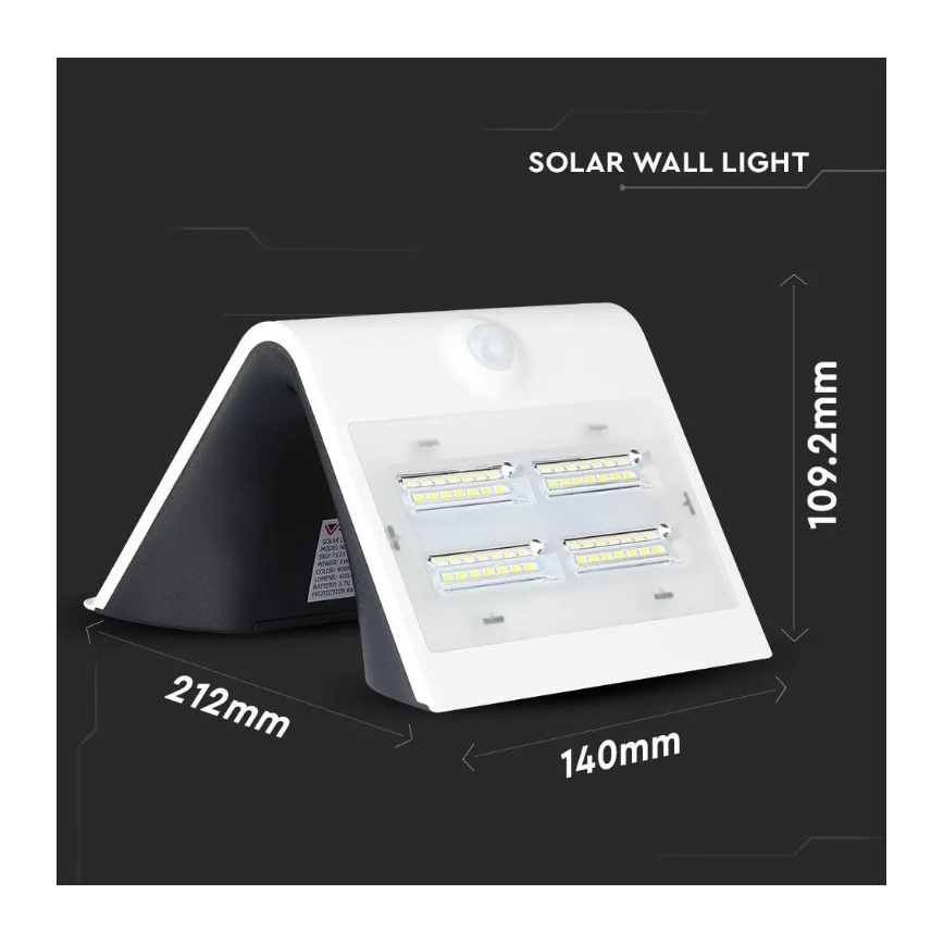 LED Solar Wand Lamp met Sensor LED/3W/3,7V 3000/4000K IP65 wit