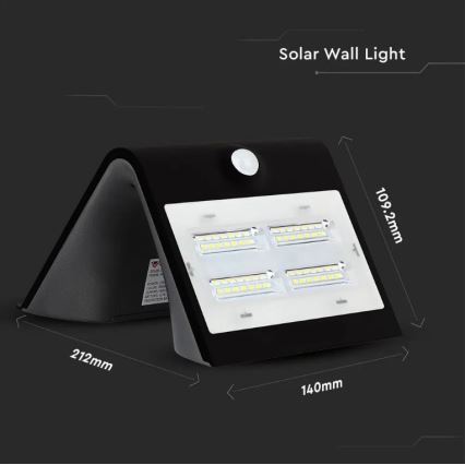 LED Solar Wand Lamp met Sensor LED/3W/3,7V 3000/4000K IP65 zwart