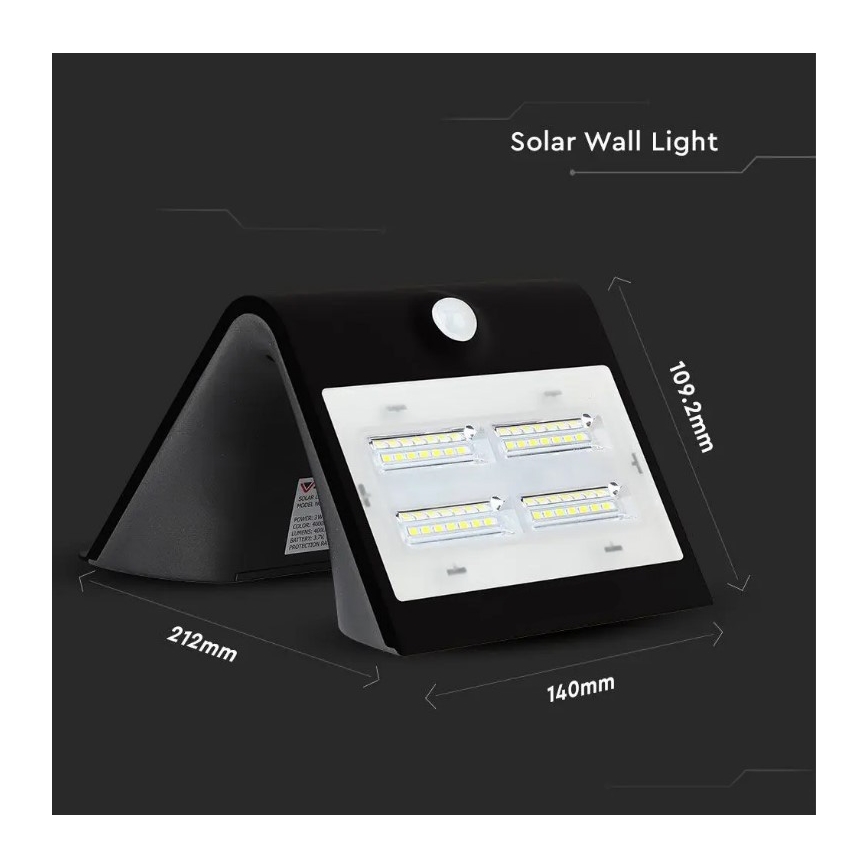 LED Solar Wand Lamp met Sensor LED/3W/3,7V 3000/4000K IP65 zwart