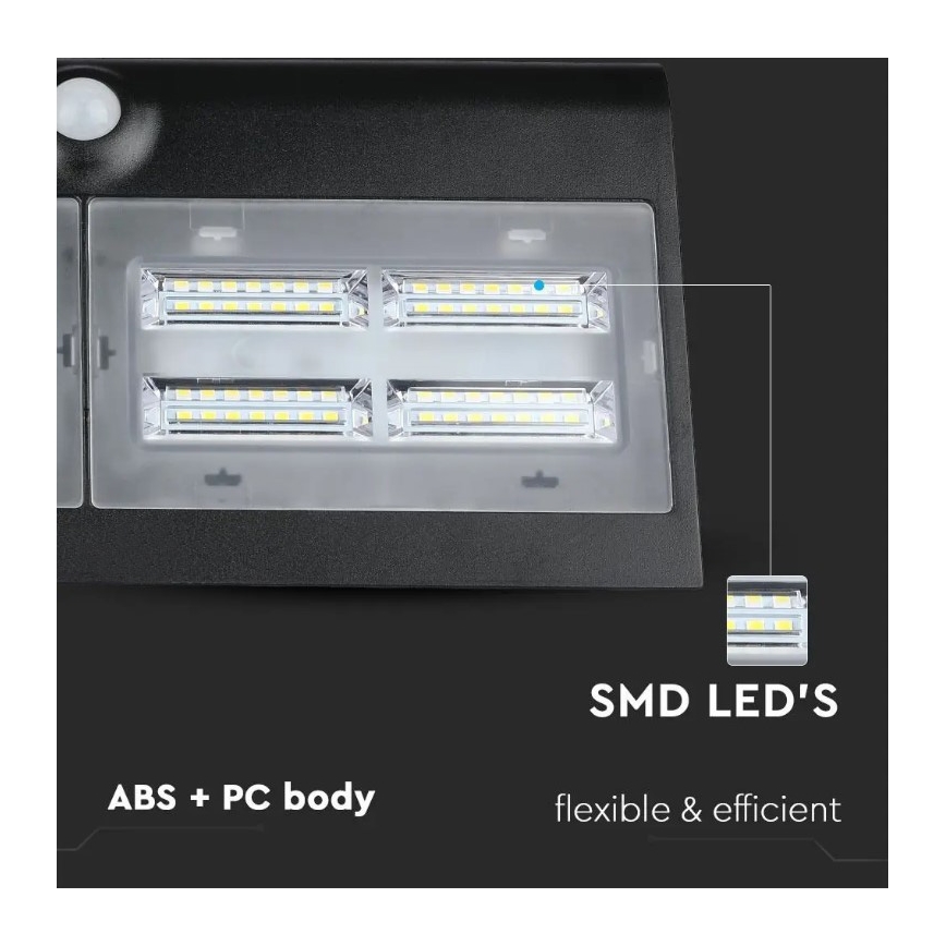 LED Solar Wand Lamp met Sensor LED/7W/3,7V 4000K IP65 zwart