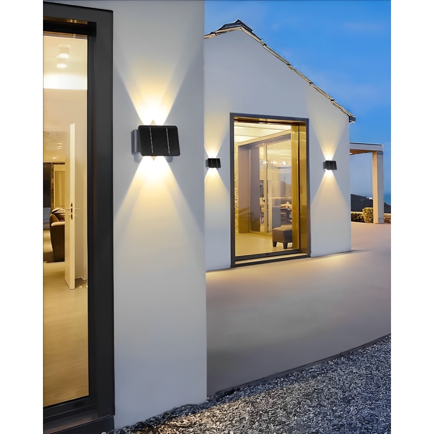 LED Solar wandlamp 4xLED/1,5W/3,7V 1500 mAh IP54 zwart