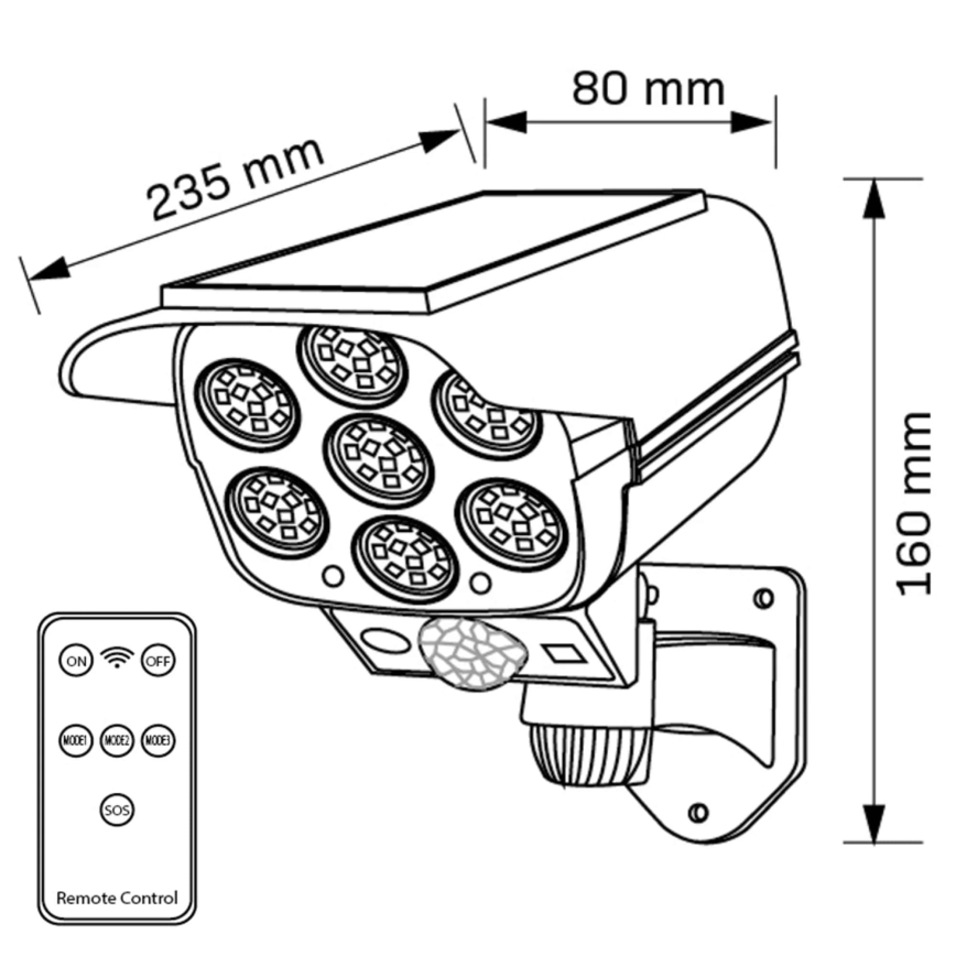 LED Solar dummy beveiligingscamera met sensor KAMERA LED/1W/3,7V 1200 mAh IP44 + afstandsbediening