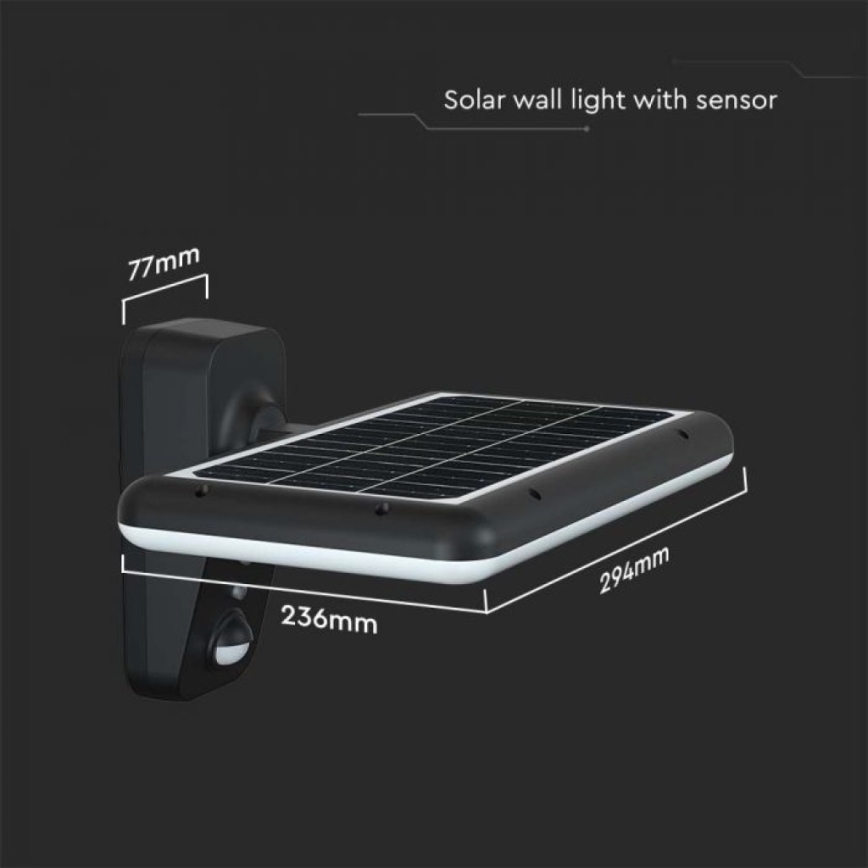 LED Solar wandlamp met sensor LED/15W/3,2V 4000K/6000K IP65 zwart